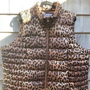 NWT Lands End 600 Down Puffer Vest Plus Size 2X 20W - 22W Leopard Runs Big